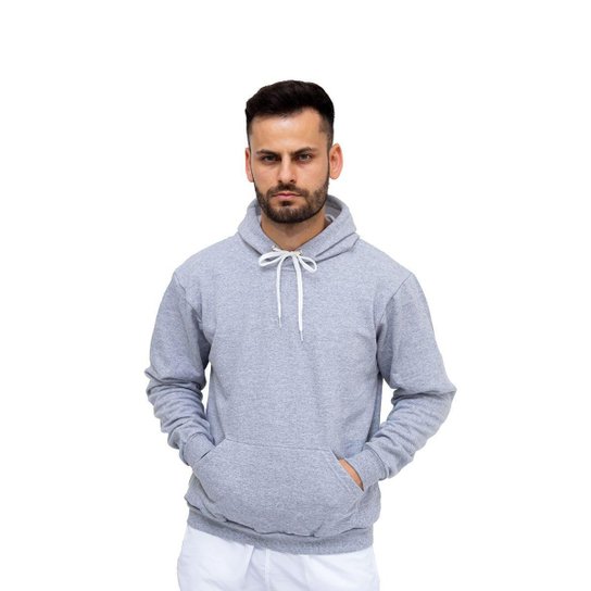 Moletom Canguru Com Capuz em Algodão Liso Inverno Unissex - Cinza Menor preço em Moletom Canguru Com Capuz em Algodão Liso Inverno Unissex - Cinza