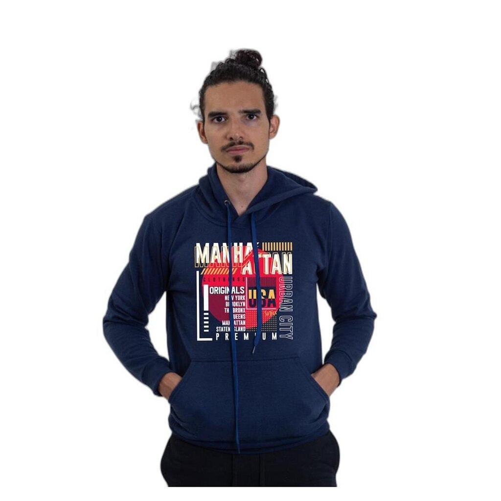 Moletom Canguru Fechado Preto Estampado Mahattan 40