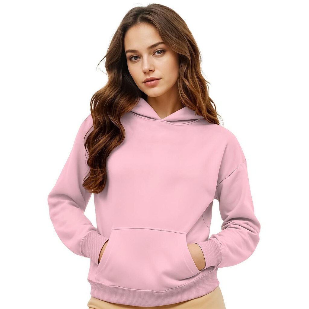 Moletom Canguru Feminino Algodão Capuz Bolso Frontal Casual