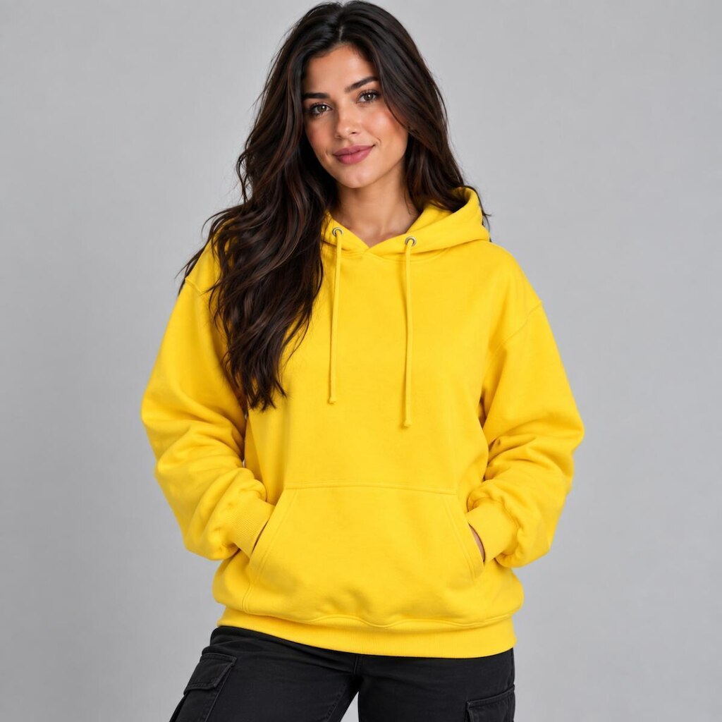 Moletom Canguru Feminino Amarelo Moderno Despojado