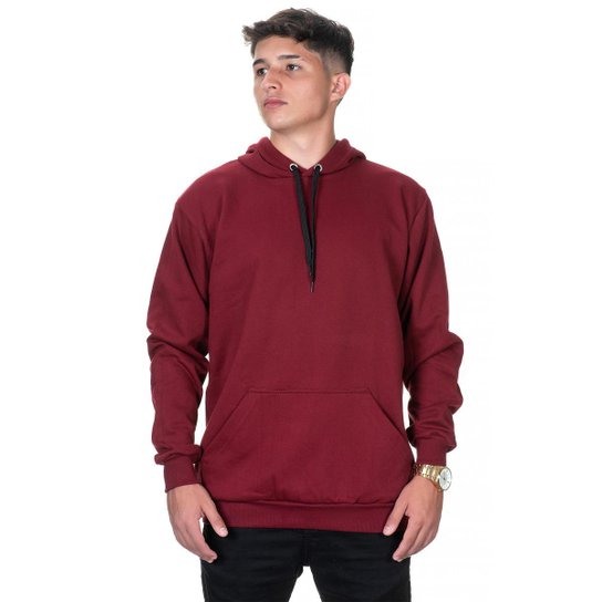 Moletom Canguru Flanelado Liso Masculino - Vinho Menor preço em Moletom Canguru Flanelado Liso Masculino - Vinho