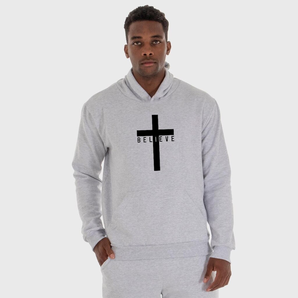 Moletom Canguru Masculino Believe com Capuz e Bolso