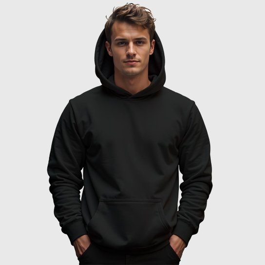 Moletom Canguru Masculino Benellys Liso com Capuz e Bolso - Preto Menor preço em Moletom Canguru Masculino Benellys Liso com Capuz e Bolso - Preto