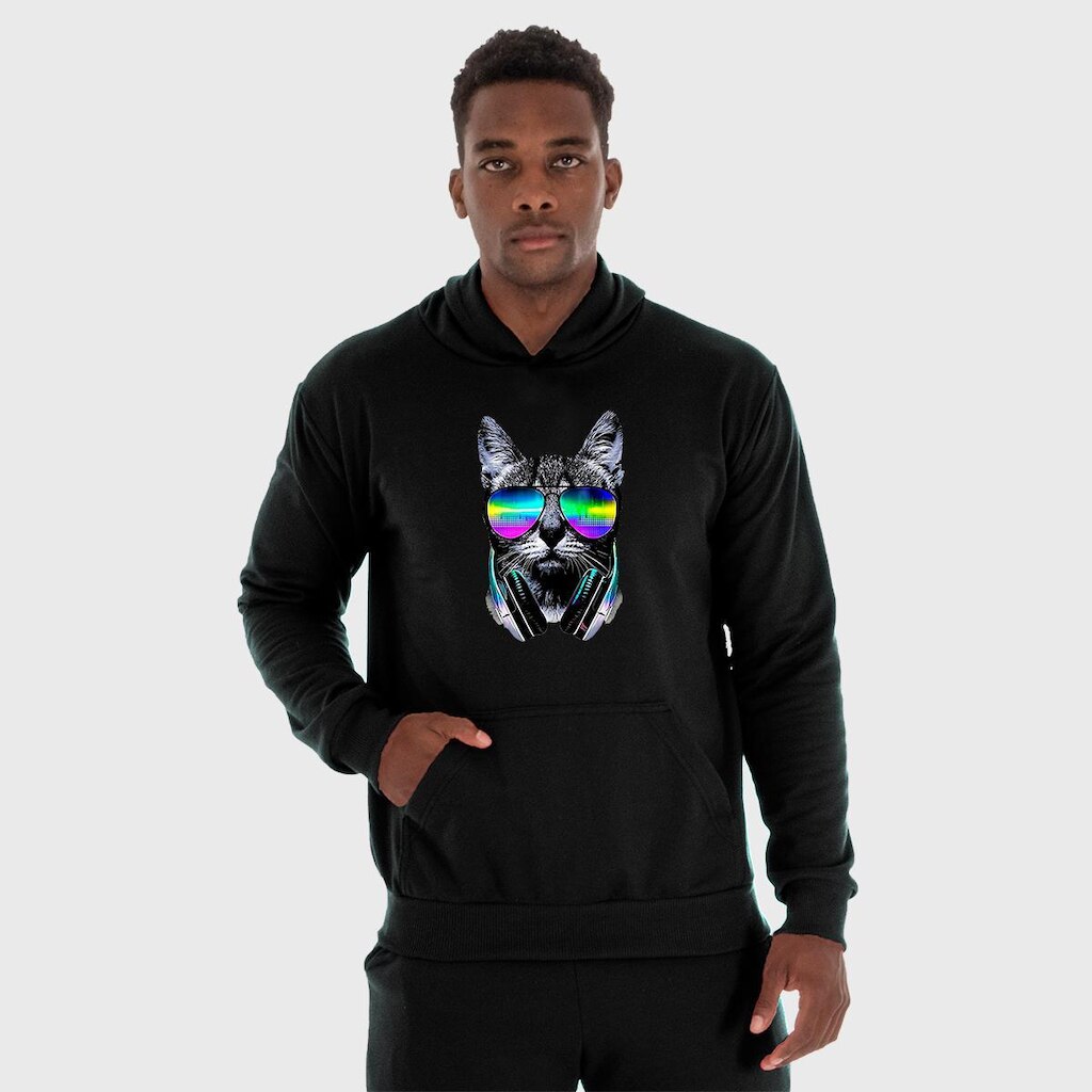 Moletom Canguru Masculino DJ Gato com Capuz e Bolso