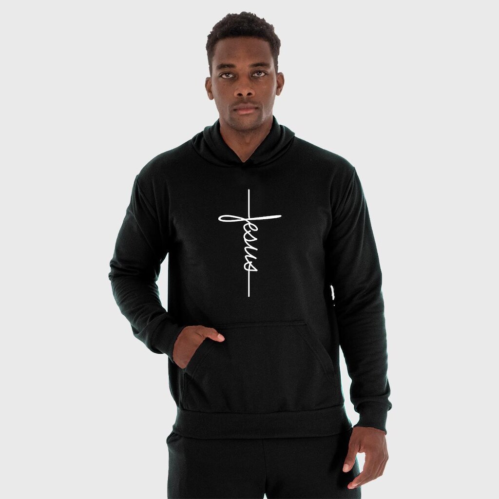 Moletom Canguru Masculino Jesus com Capuz e Bolso