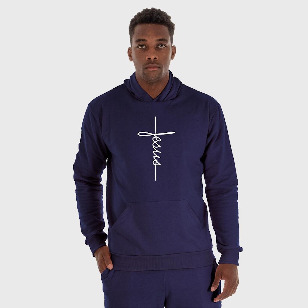 Moletom Canguru Masculino Jesus com Capuz e Bolso