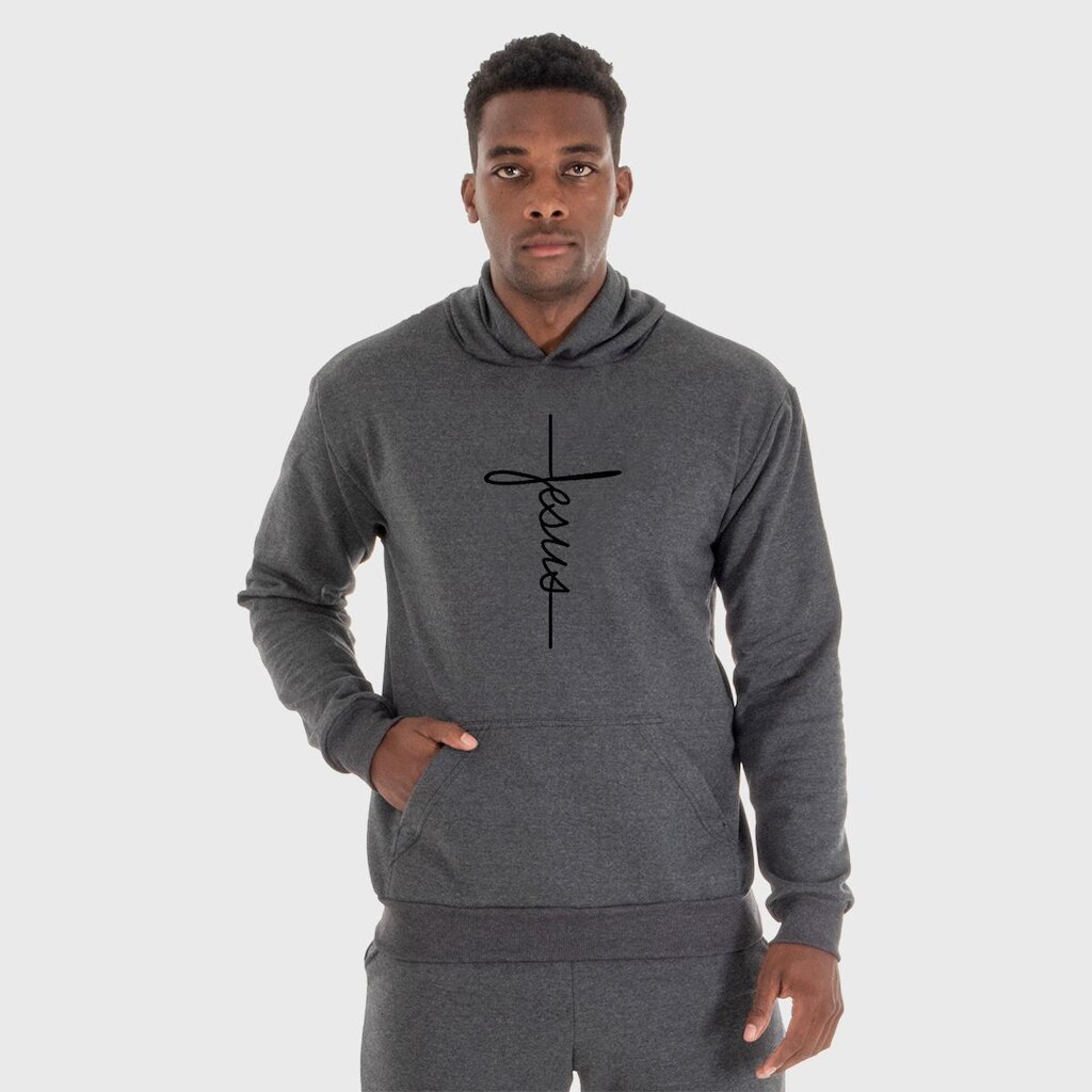 Moletom Canguru Masculino Jesus com Capuz e Bolso