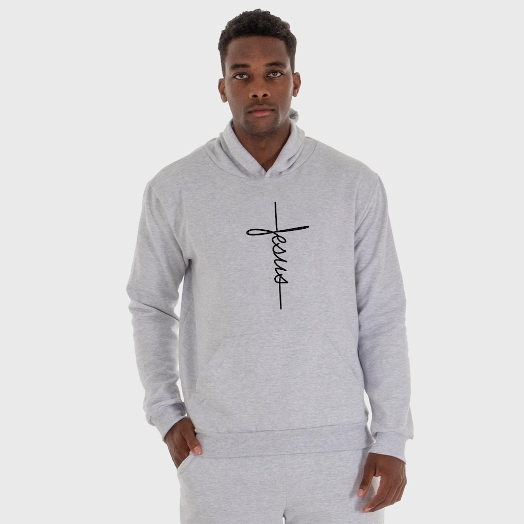 Moletom Canguru Masculino Jesus com Capuz e Bolso