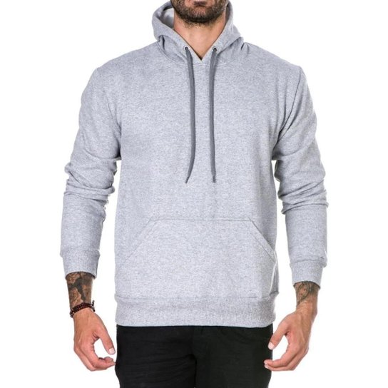 Moletom Canguru Masculino Liso Flanelado Capuz e Bolso Quentinho - Cinza Menor preço em Moletom Canguru Masculino Liso Flanelado Capuz e Bolso Quentinho - Cinza