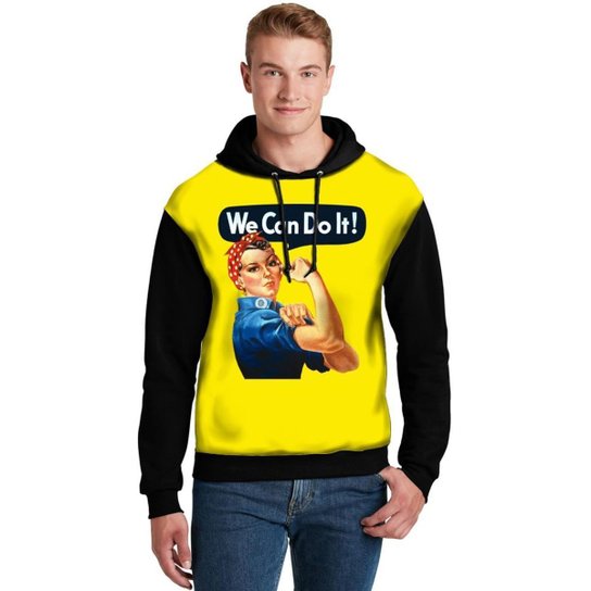 Moletom Canguru Unissex Full Printed We Can Do It Fp_018 Partiucompras Masculino - Preto