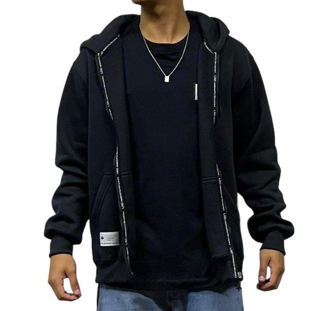 Moletom Canguru Ziper 47 Black Lrg