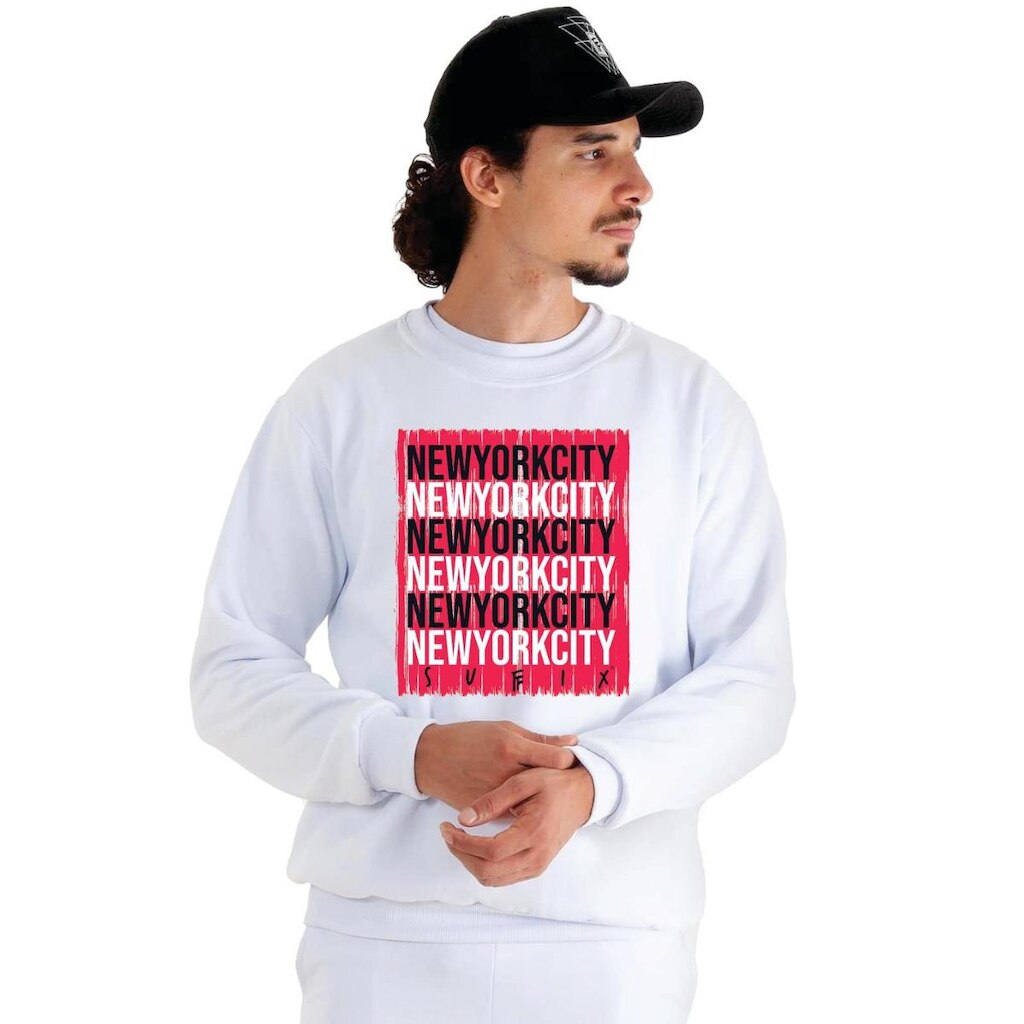 MOLETOM CARECA BRANCO ESTAMPADO NYC VERMELHO