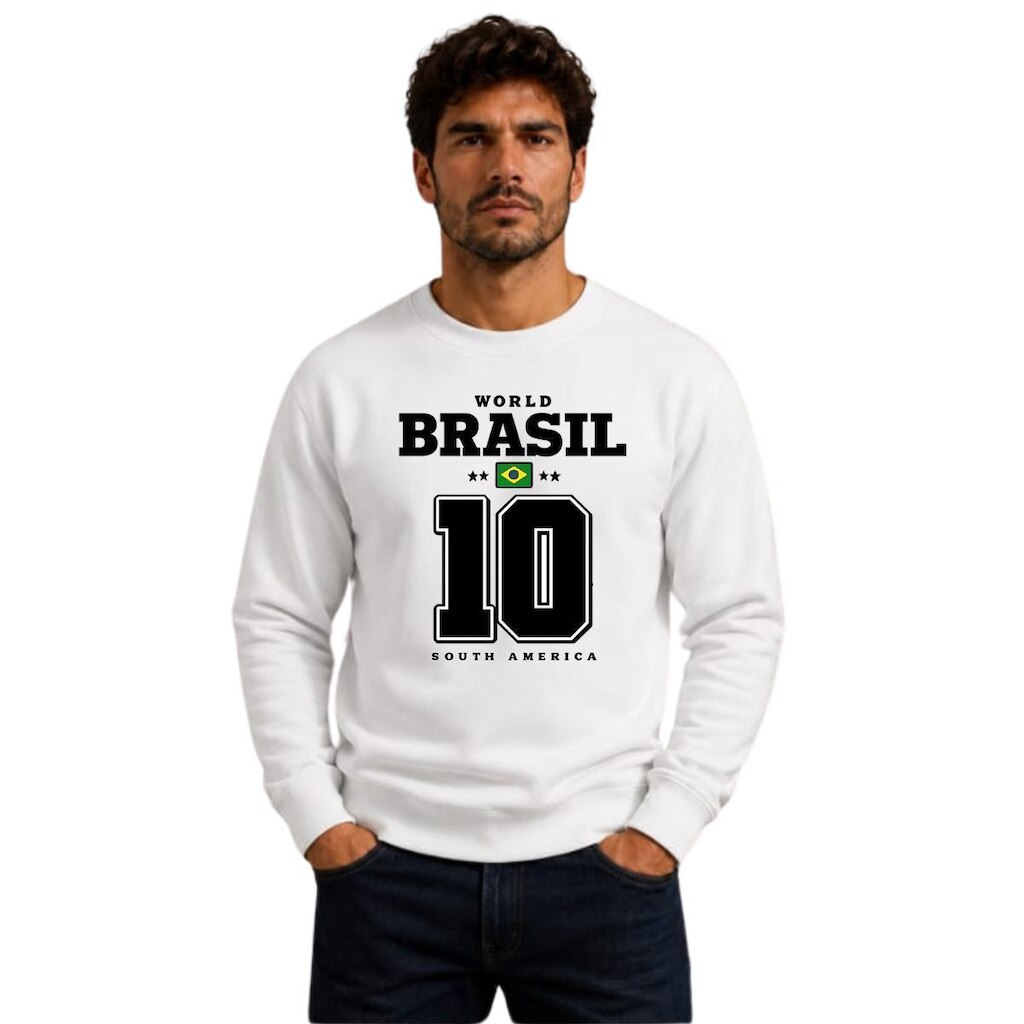 Moletom Careca Estampa Brasil 10 Copa Fut Moderno