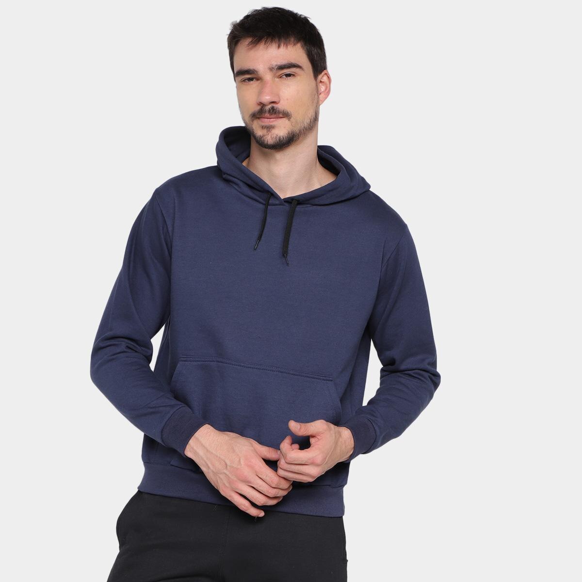 navy moletom com capuz with grey sleeves