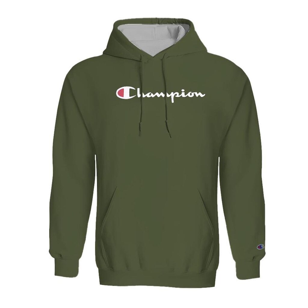 Moletom Champion Felpado c Capuz Logo Script Ink Cinza