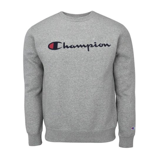 Moletom Champion Felpado Gola Careca Script Logo Cinza - Cinza Menor preço em Moletom Champion Felpado Gola Careca Script Logo Cinza - Cinza