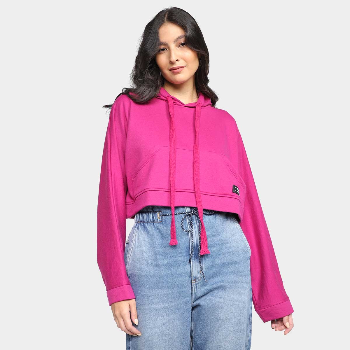Moletom Colcci Cropped C/ Capuz Feminino Rosa Netshoes