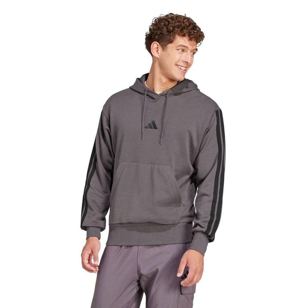 MOLETOM COM CAPUZ 3 STRIPES JE6365 - CINZA/PRETO 2GG