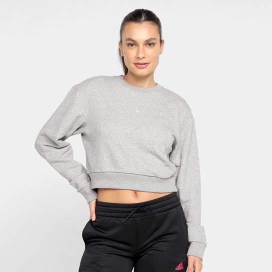 Moletom Cropped Adidas All SZN Feminino - Cinza+Preto Menor preço em Moletom Cropped Adidas All SZN Feminino - Cinza+Preto