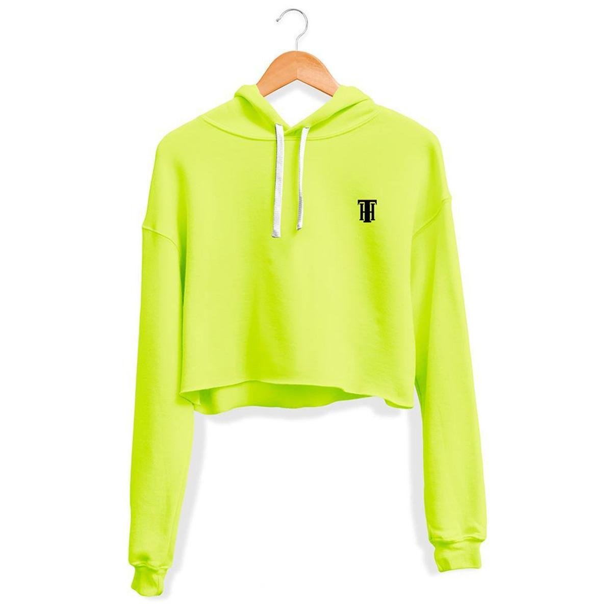 neon green crop top moletom com capuz