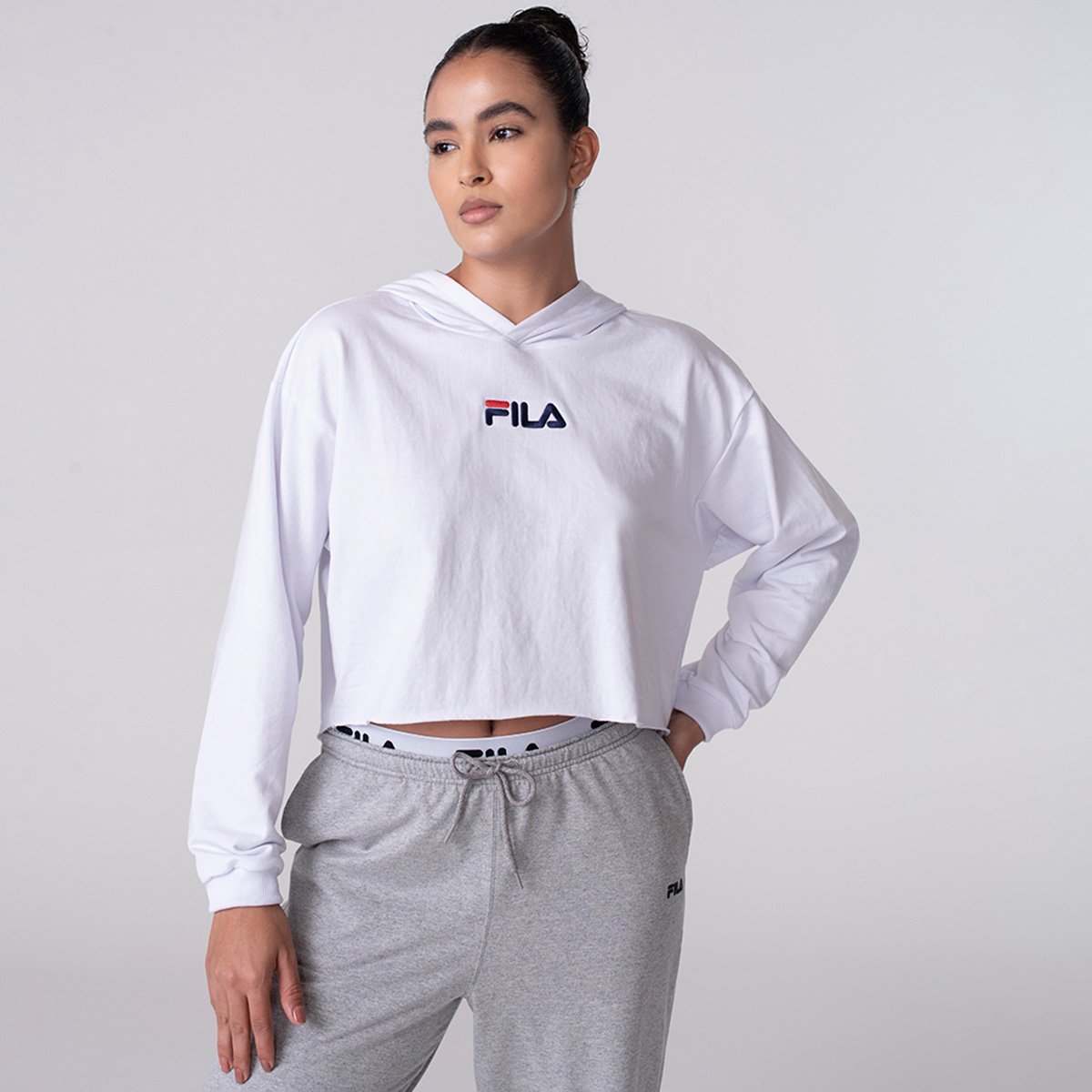 Moletom Cropped Fila Comfort Easy Capuz Feminino Branco Netshoes