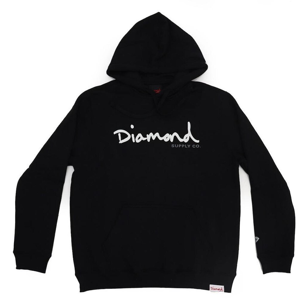 Moletom Diamond Canguru OG Script Hoodie - Preto/Branco/Cinza