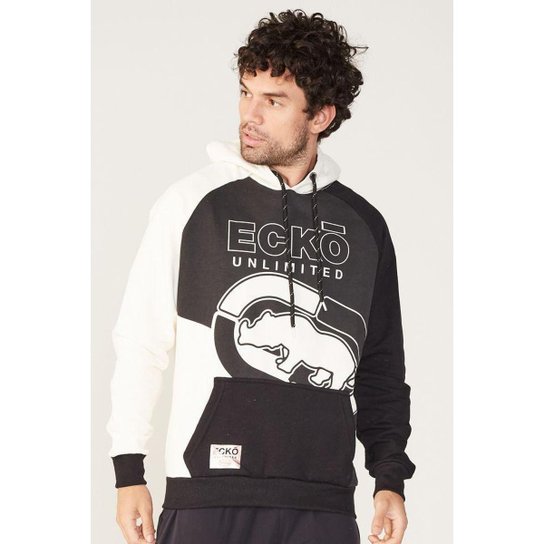MOLETOM ECKO CANGURU FECHADO U522A - Branco+Preto Menor preço em MOLETOM ECKO CANGURU FECHADO U522A - Branco+Preto