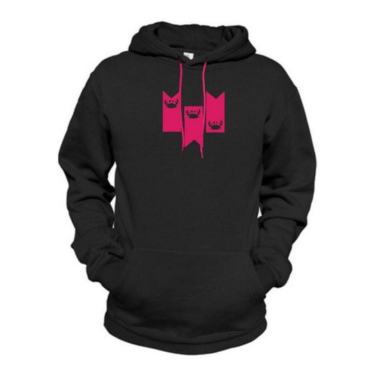 Moletom Estampado 3 Siri Relaxado Neon Com Capuz Bolso Canguru - Preto+Rosa
