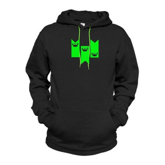 Moletom Estampado 3 Siri Relaxado Neon Com Capuz Bolso Canguru - Preto+Verde Limão