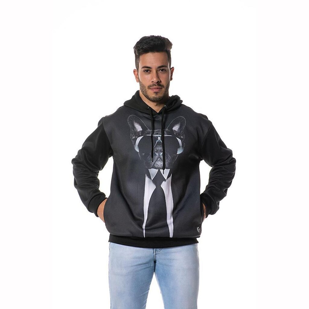Moletom Estampado Black Dog Parcial Masculino Canguru Capuz