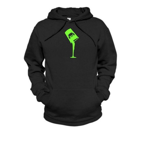 Moletom Estampado Copo Siri Relaxado Com Capuz Bolso Canguru - Preto+Verde Limão