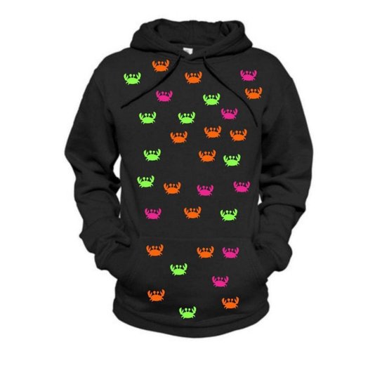Moletom Estampado Crabs Neon Relaxado Com Capuz Bolso Canguru - Preto