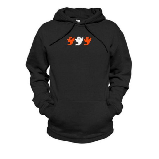 Moletom Estampado Fantasma Relaxado Neon Com Capuz Bolso Canguru - Preto+Rosa