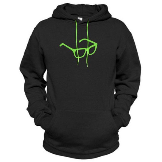 Moletom Estampado Oculos Neon Relaxado Com Capuz Bolso Canguru - Preto+verde