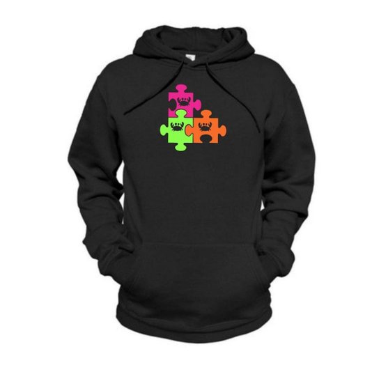 Moletom Estampado Quebra-cabeca Relaxado Com Capuz Bolso Canguru - Preto