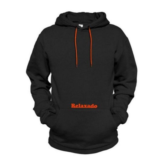 Moletom Estampado Relaxado Neon Com Capuz Bolso Canguru - Preto+Laranja