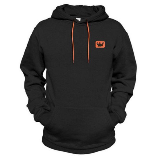 Moletom Estampado Siri Neon Relaxado Com Capuz Bolso Canguru - Preto+Laranja