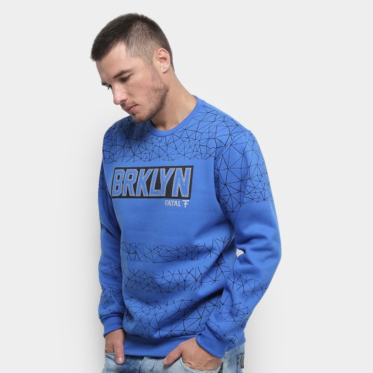 Moletom Fatal Brklyn Masculino - Azul Royal Menor preço em Moletom Fatal Brklyn Masculino - Azul Royal