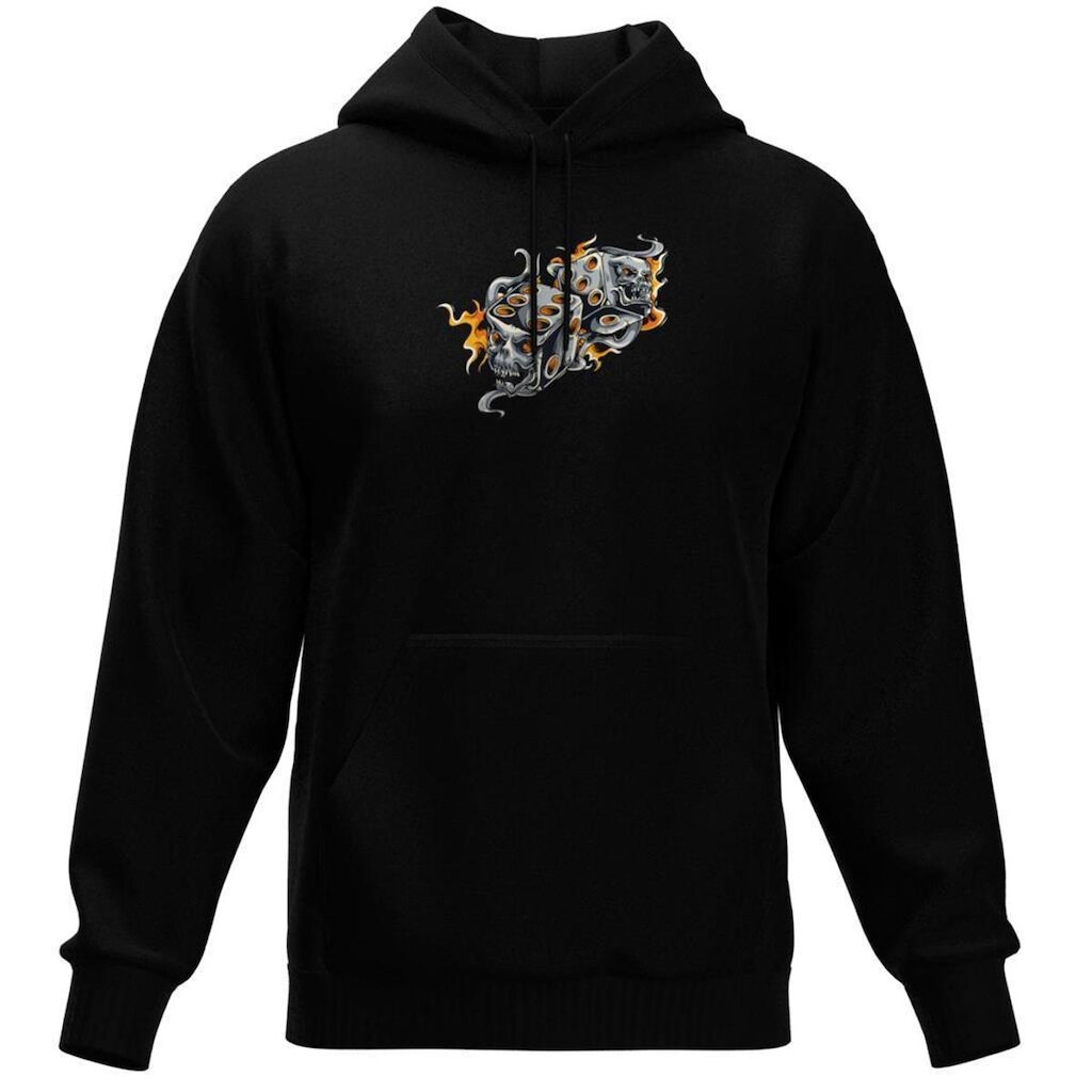 Moletom Fechado Com Capuz Blusa de Frio Preta Estampas Variadas