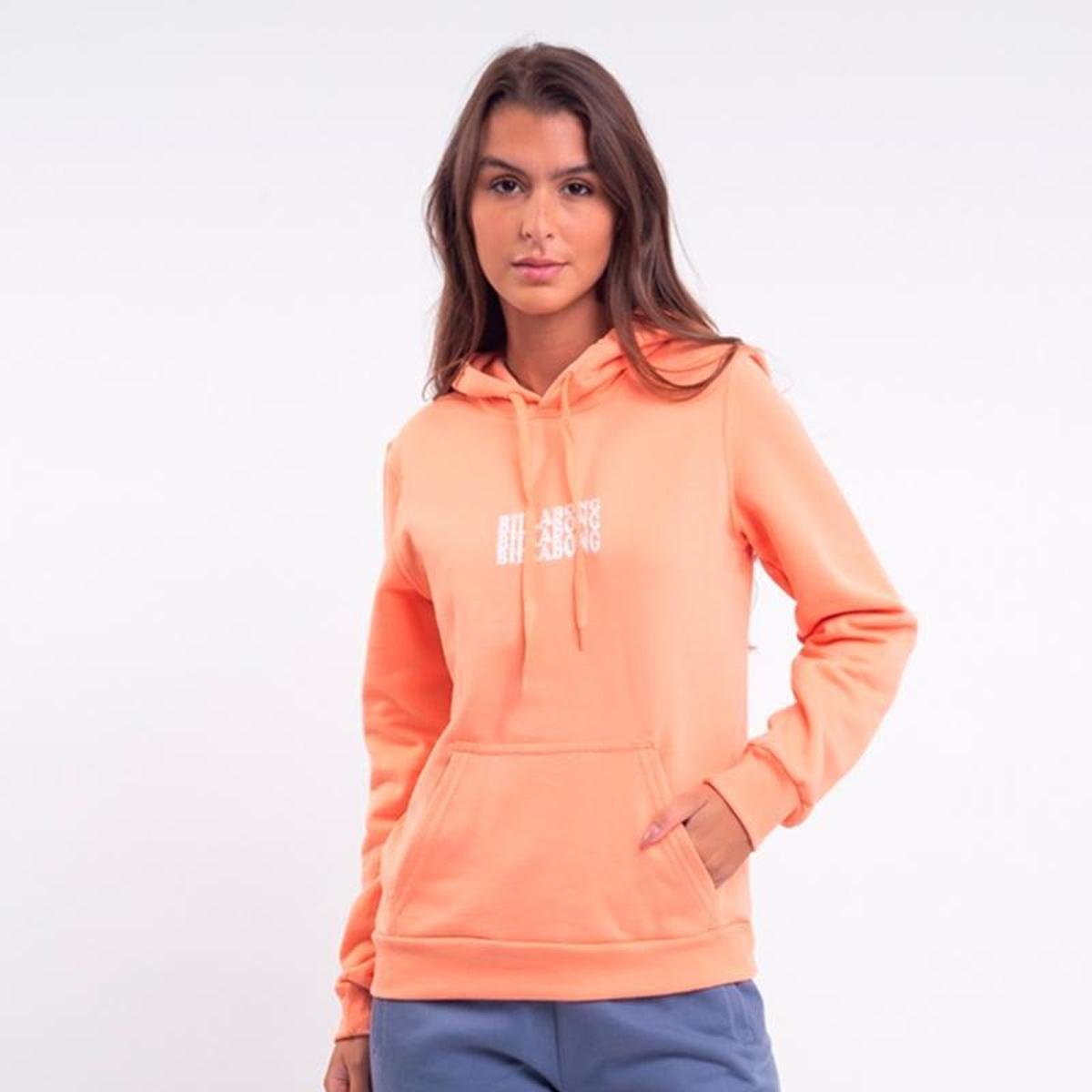 Moletom Feminino Billabong Fech Logo Wave Laranja Laranja Netshoes