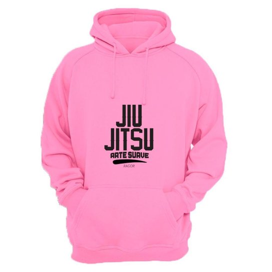 Moletom Feminino Canguru Capuz Jiu Jitsu Macio Confortável Rosa