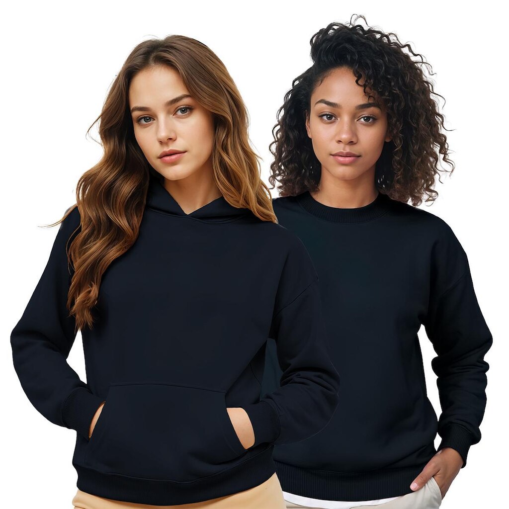 Moletom Feminino Canguru Capuz + Moletom Gola Careca Kit 2