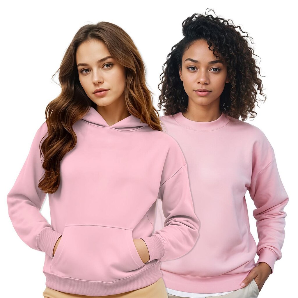 Moletom Feminino Canguru Capuz + Moletom Gola Careca Kit 2