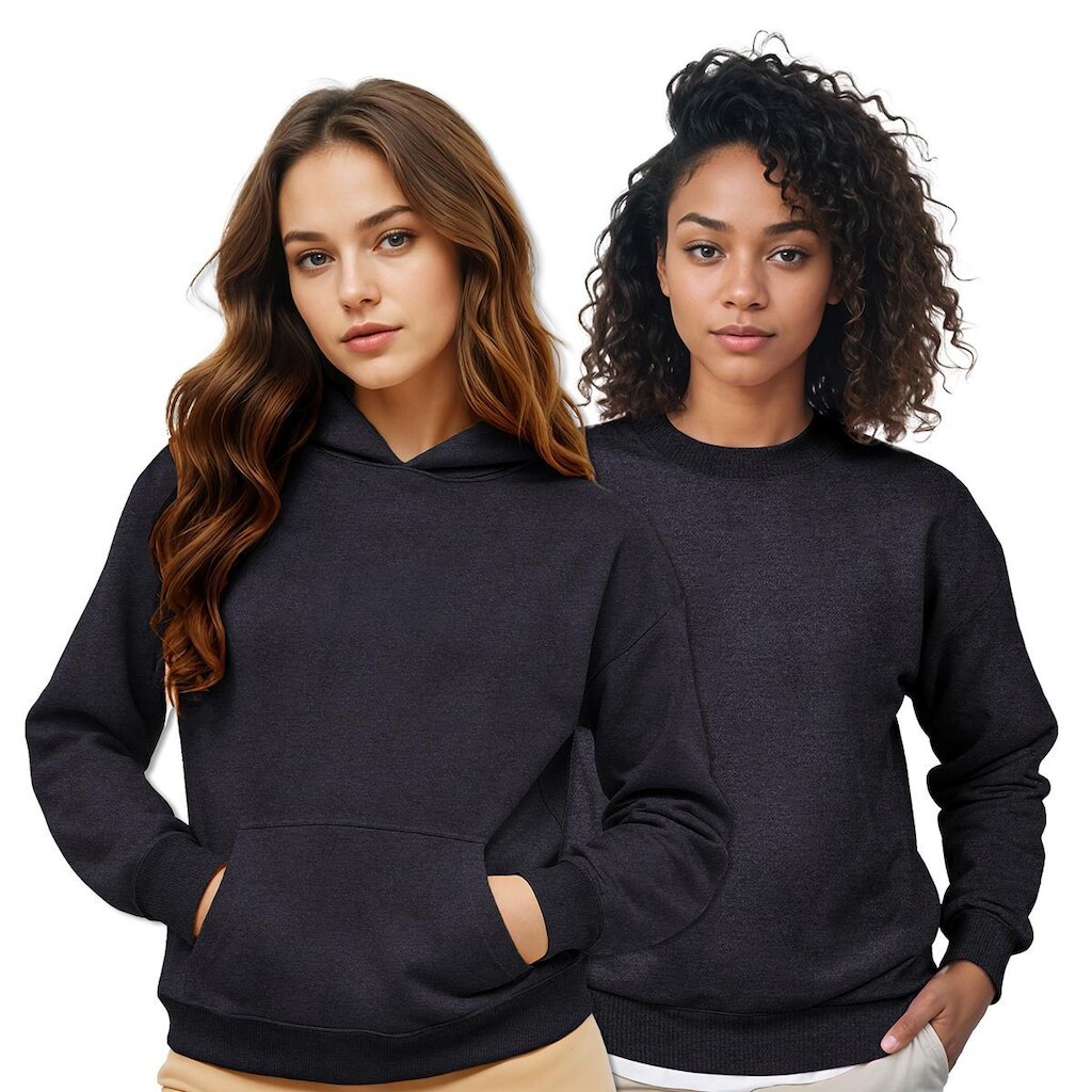 Moletom Feminino Canguru Capuz + Moletom Gola Careca Kit 2