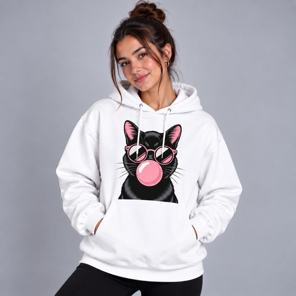 Moletom Feminino Canguru Gatinho Fofo Estampa
