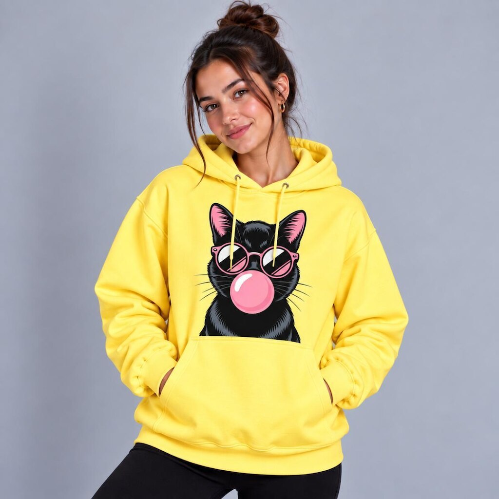 Moletom Feminino Canguru Gatinho Fofo Estampa