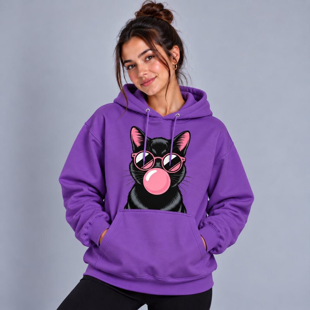 Moletom Feminino Canguru Gatinho Fofo Estampa