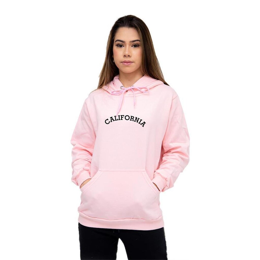 Moletom Feminino Casual Califórnia Com Capuz e Bolso Canguru