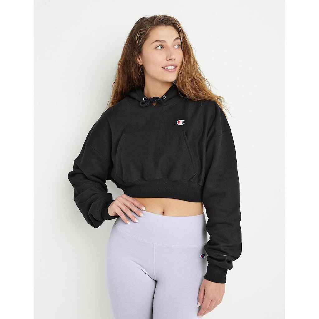 MOLETOM FEMININO CHAMPION CROPPED BLACK