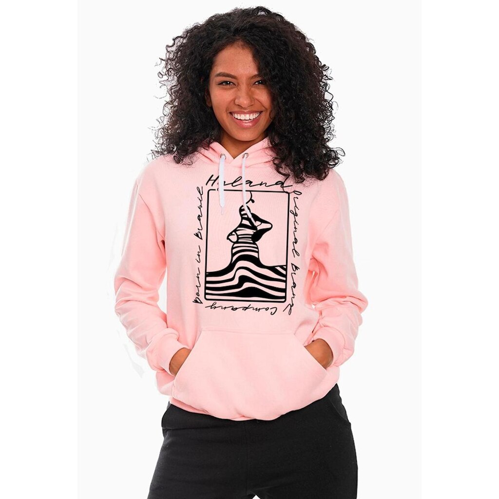 Moletom Feminino Estampado Com Bolso e Punho